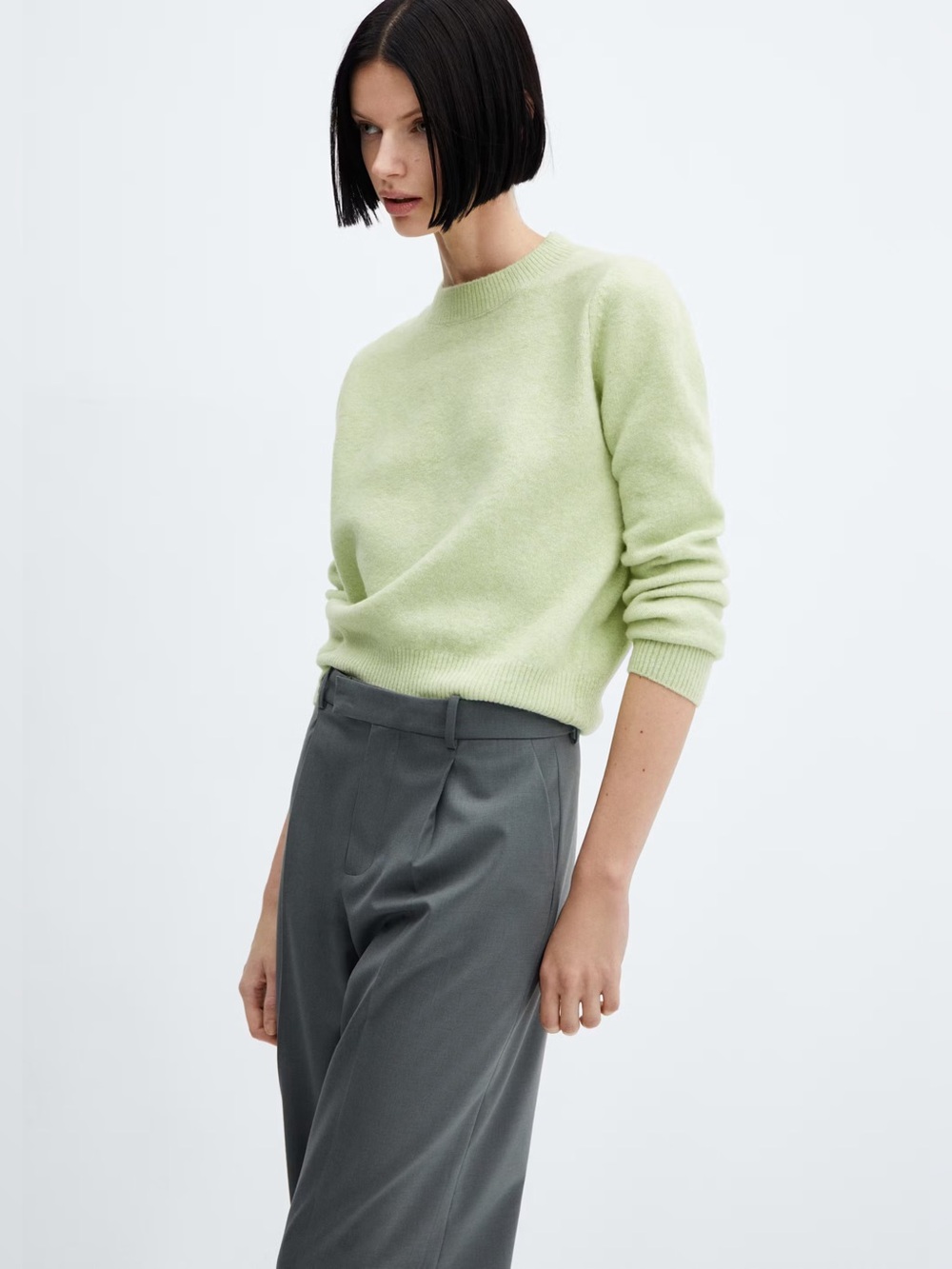 Mango Green round-neck knitted sweater NWT